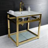 Quadras 31-Inch Ceramic Console Sink with Steel Base and Glass Shelf (1-Hole)