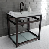 Quadras 31-Inch Ceramic Console Sink with Steel Base and Glass Shelf (1-Hole)