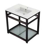 Quadras 31-Inch Ceramic Console Sink with Steel Base and Glass Shelf (1-Hole)