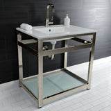 Quadras 31-Inch Ceramic Console Sink with Steel Base and Glass Shelf (1-Hole)