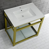 Quadras 31-Inch Ceramic Console Sink with Steel Base and Glass Shelf (1-Hole)