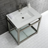 Quadras 31-Inch Ceramic Console Sink with Steel Base and Glass Shelf (1-Hole)