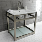 Quadras 31-Inch Ceramic Console Sink with Steel Base and Glass Shelf (1-Hole)