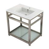 Quadras 31-Inch Ceramic Console Sink with Steel Base and Glass Shelf (1-Hole)