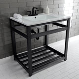 Quadras 31-Inch Ceramic Console Sink with Steel Base and Shelf (4-Inch, 3-Hole)