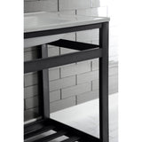 Quadras 31-Inch Ceramic Console Sink with Steel Base and Shelf (4-Inch, 3-Hole)