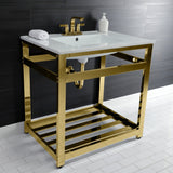 Quadras 31-Inch Ceramic Console Sink with Steel Base and Shelf (4-Inch, 3-Hole)