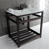 Quadras 31-Inch Ceramic Console Sink with Steel Base and Shelf (4-Inch, 3-Hole)