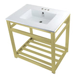 Quadras 31-Inch Ceramic Console Sink with Steel Base and Shelf (4-Inch, 3-Hole)