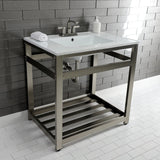 Quadras 31-Inch Ceramic Console Sink with Steel Base and Shelf (4-Inch, 3-Hole)