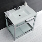 Quadras 31-Inch Ceramic Console Sink with Steel Base and Glass Shelf (4-Inch, 3-Hole)