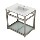 Quadras 31-Inch Ceramic Console Sink with Steel Base and Glass Shelf (4-Inch, 3-Hole)