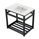 Quadras 31-Inch Ceramic Console Sink with Steel Base and Shelf (8-Inch, 3-Hole)