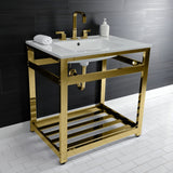 Quadras 31-Inch Ceramic Console Sink with Steel Base and Shelf (8-Inch, 3-Hole)