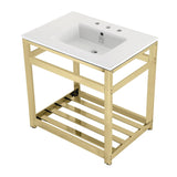 Quadras 31-Inch Ceramic Console Sink with Steel Base and Shelf (8-Inch, 3-Hole)
