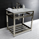 Quadras 31-Inch Ceramic Console Sink with Steel Base and Shelf (8-Inch, 3-Hole)