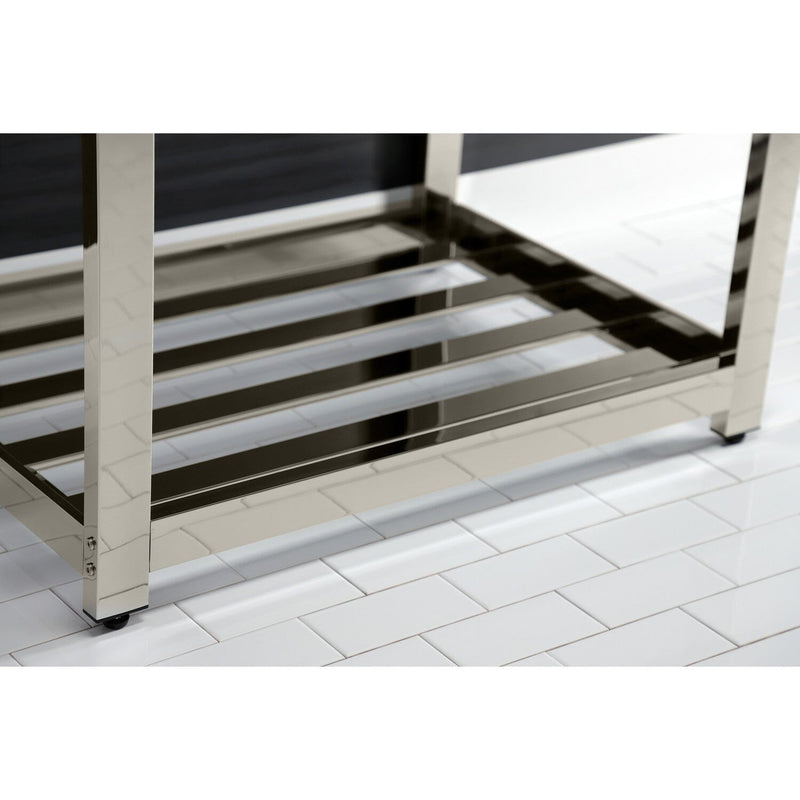 Quadras 31-Inch Ceramic Console Sink with Steel Base and Shelf (8-Inch, 3-Hole)