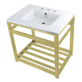 Quadras 31-Inch Ceramic Console Sink with Steel Base and Shelf (8-Inch, 3-Hole)