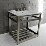 Quadras 31-Inch Ceramic Console Sink with Steel Base and Shelf (8-Inch, 3-Hole)