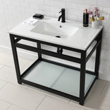 Quadras 37-Inch Ceramic Console Sink with Steel Base and Glass Shelf (1-Hole)