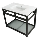 Quadras 37-Inch Ceramic Console Sink with Steel Base and Glass Shelf (1-Hole)