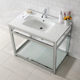 Quadras 37-Inch Ceramic Console Sink with Steel Base and Glass Shelf (1-Hole)