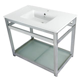 Quadras 37-Inch Ceramic Console Sink with Steel Base and Glass Shelf (1-Hole)