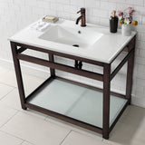 Quadras 37-Inch Ceramic Console Sink with Steel Base and Glass Shelf (1-Hole)