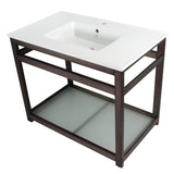 Quadras 37-Inch Ceramic Console Sink with Steel Base and Glass Shelf (1-Hole)