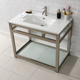 Quadras 37-Inch Ceramic Console Sink with Steel Base and Glass Shelf (1-Hole)