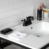 Quadras 37-Inch Ceramic Console Sink with Steel Base and Glass Shelf (4-Inch, 3-Hole)