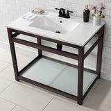 Quadras 37-Inch Ceramic Console Sink with Steel Base and Glass Shelf (4-Inch, 3-Hole)