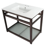 Quadras 37-Inch Ceramic Console Sink with Steel Base and Glass Shelf (4-Inch, 3-Hole)