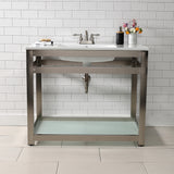 Quadras 37-Inch Ceramic Console Sink with Steel Base and Glass Shelf (4-Inch, 3-Hole)