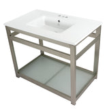 Quadras 37-Inch Ceramic Console Sink with Steel Base and Glass Shelf (4-Inch, 3-Hole)