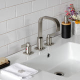 Quadras 37-Inch Ceramic Console Sink with Steel Base and Glass Shelf (8-Inch, 3-Hole)