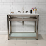 Quadras 37-Inch Ceramic Console Sink with Steel Base and Glass Shelf (8-Inch, 3-Hole)
