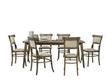 Bistro Vintage Walnut 7 Piece 72" Dining Table Set with Off White Fabric Dining Chairs