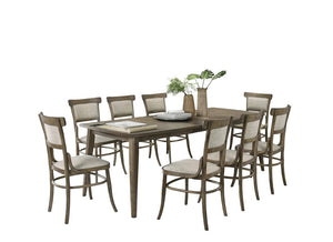 Bistro Vintage Walnut 9 Piece Dining Table with Extension Leaf and Off White Fabric Dining Chairs