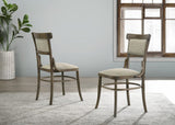 Bistro Vintage Walnut 9 Piece Dining Table with Extension Leaf and Off White Fabric Dining Chairs
