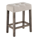 Oriana Brown 4 Piece Counter Height 36" Pub Table Set with Tufted Creamy White Linen Stools