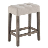 Lux Brown 3 Piece Counter Height 36" Pub Table Set with Tufted Creamy White Linen Stools