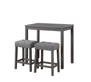 Lux Gray 3 Piece Counter Height 36" Pub Table Set with Tufted Gray Linen Stools