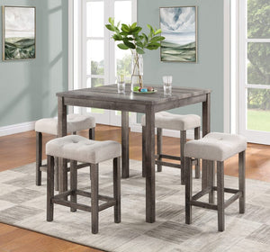 Lucian Brown 5 Piece Counter Height 36" Pub Table Set with Tufted Creamy White Linen Stools