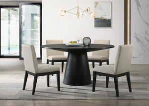 Jasper Ebony Black 5 Piece 59" Wide Contemporary Round Dining Table Set with Beige Fabric Chairs