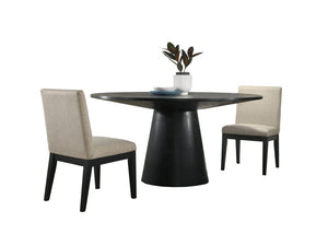 Jasper Ebony Black 3 Piece 59" Wide Contemporary Round Dining Table Set with Beige Fabric Chairs