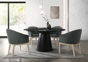 Jasper Ebony Black 5 Piece Round Dining Table Set with Gray Chairs