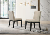Jasper Ebony Black 3 Piece 59" Wide Contemporary Round Dining Table Set with Beige Fabric Chairs