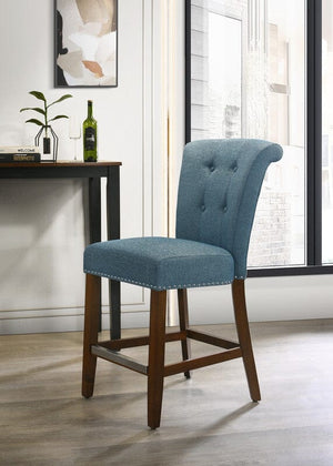 Auggie Blue Fabric Counter Height Chair with Nailhead Trim