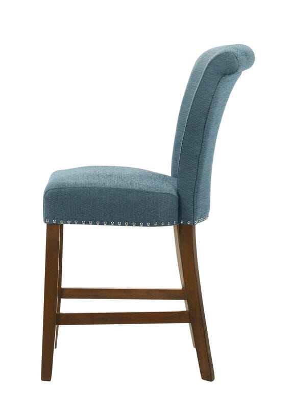 Auggie Blue Fabric Counter Height Chair with Nailhead Trim